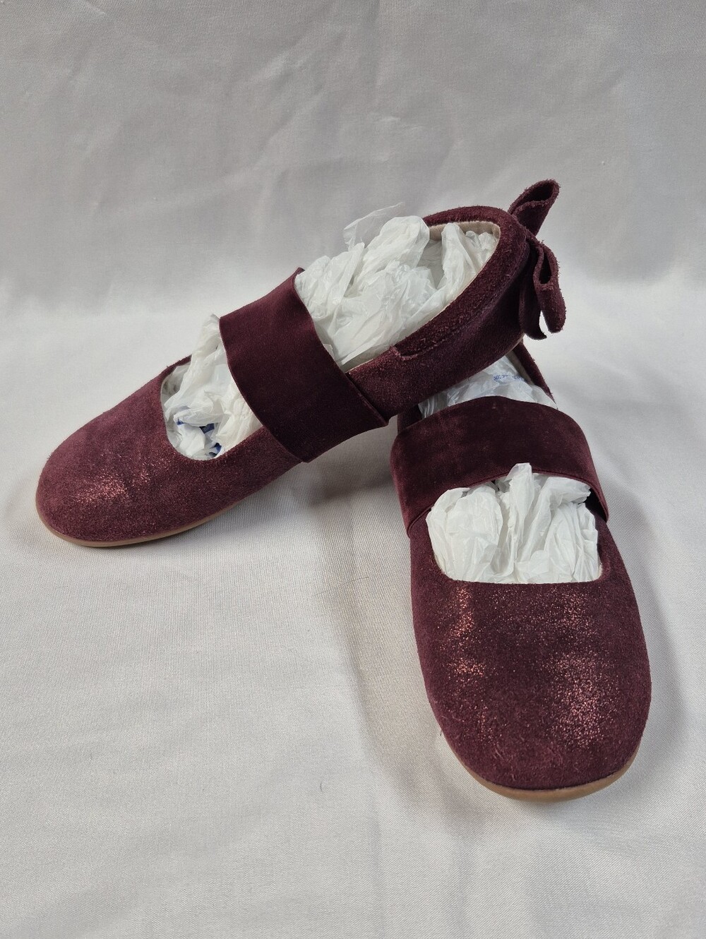 Livie & Luca Girls 2 Aria Ballet Bows Flat Burgundy Shimmer Suede Leather Shoes